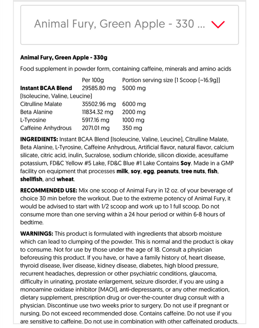 Animal Fury Pre Workout 330g