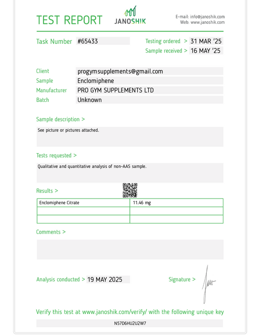 Enclomiphene Citrate by Pro Gym Supplements 12.5mg 60 Capsules (Lab Tested)