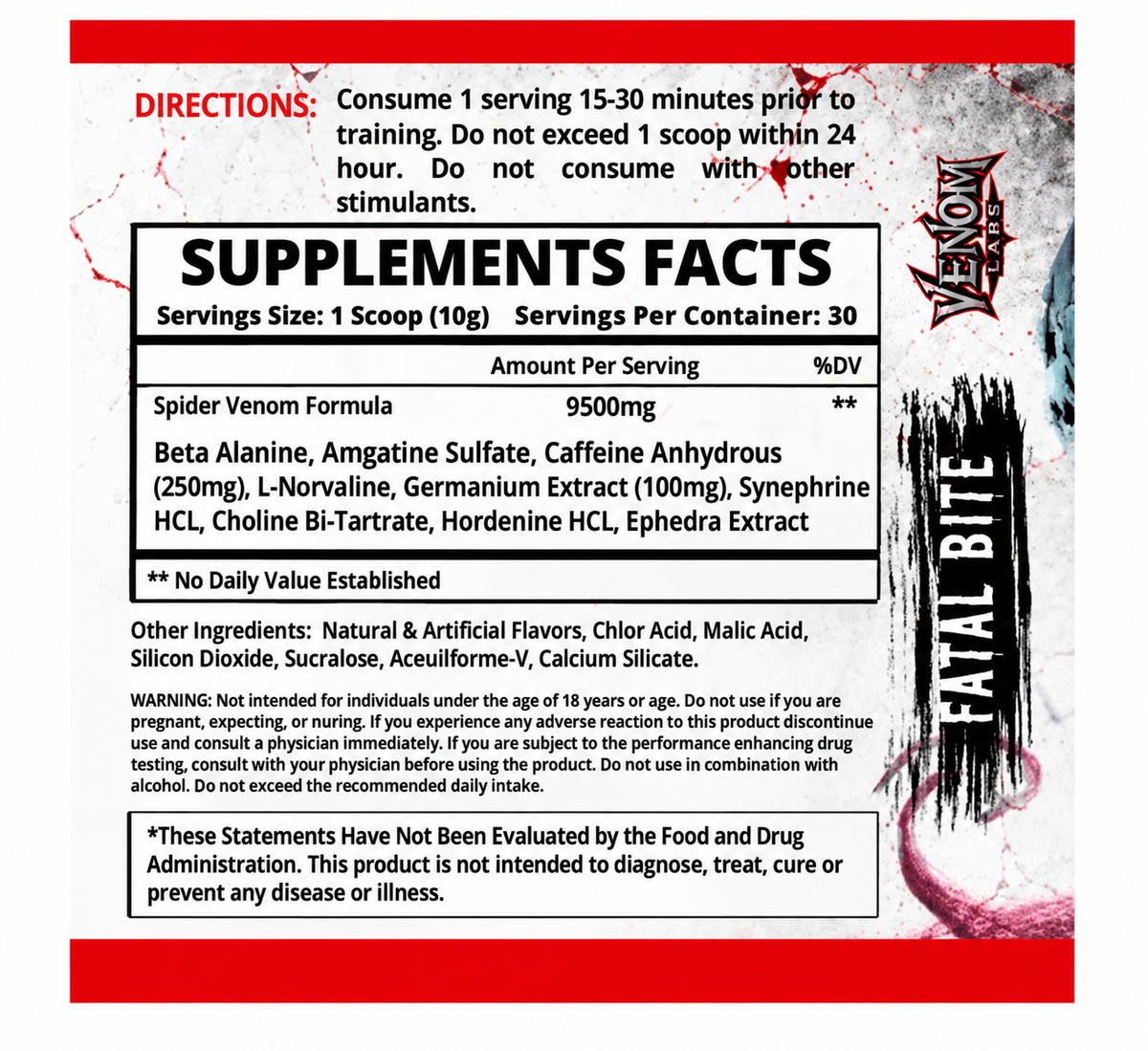Venom Labs Venom Pre Workout “Fatal Bite” Flavour 100mg DMAA 30 Servings