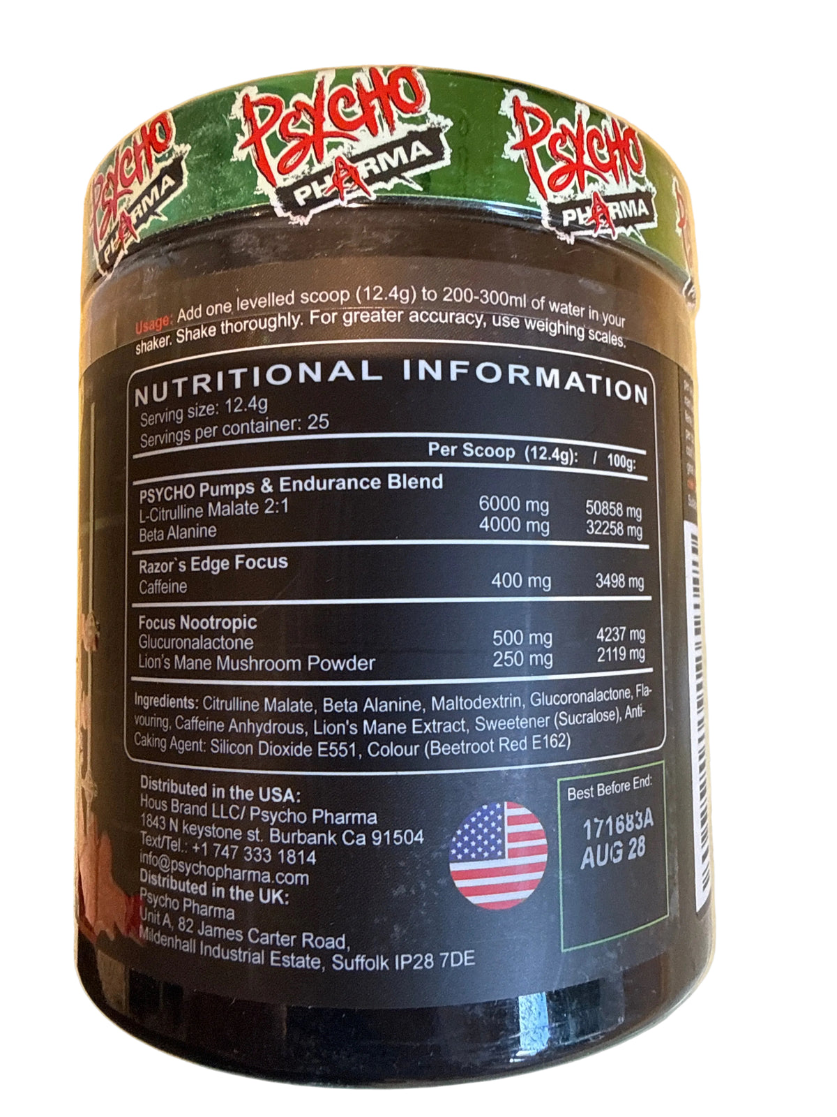 Psycho Pharma Edge Of Insanity Pre Workout 310g 25 Servings
