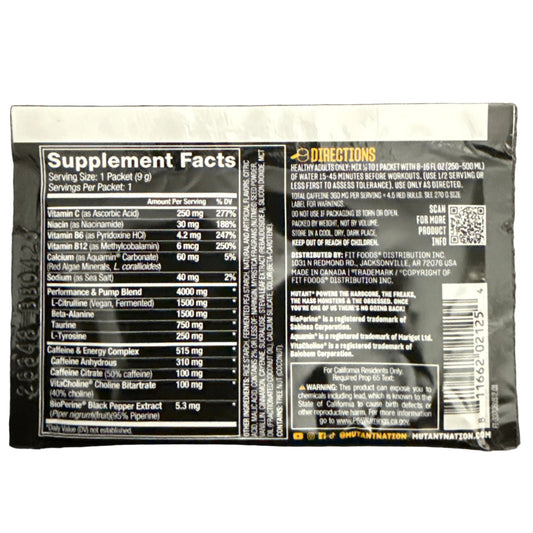 Mutant Madness Pre Workout Sample Lemonade Flavour (1 Serving)