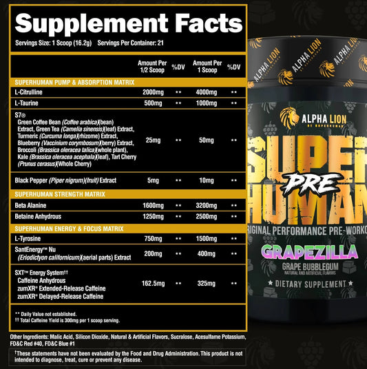 Alpha Lion Super Human Pre Workout 21 Servings