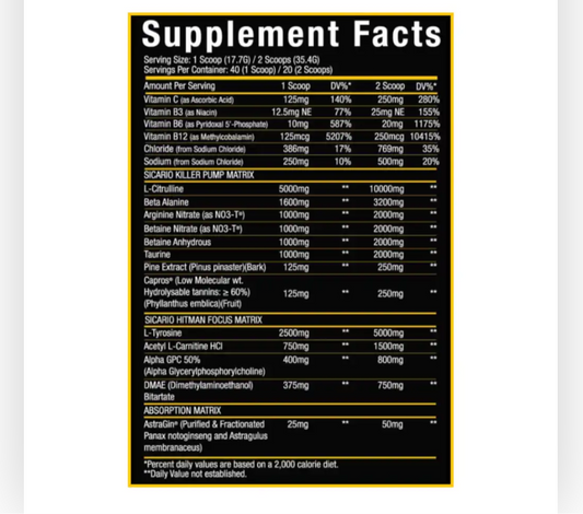 Xtremis Cartel Sicario Non Stim Pump Pre Workout 40/20 Servings