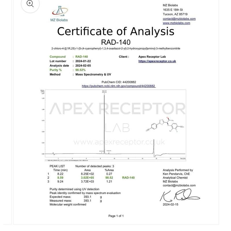 Apex Receptor Liquid RAD140 25mg / 30ml