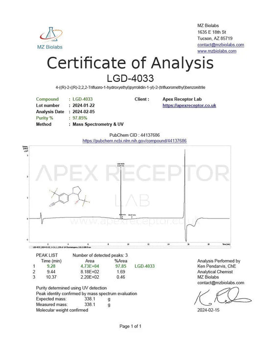 Apex Receptor Liquid LGD4033 Ligandrol 10mg / 30ml