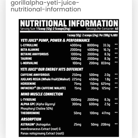 Gorillalpha Yeti Juice Pre Workout 480g 40 Servings
