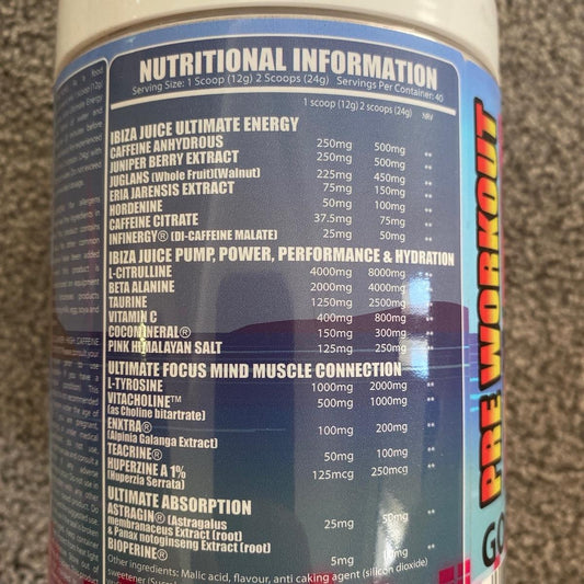 Gorillalpha Ibiza Juice Ultimate Energy Vol.1 Pre Workout 480g 40 Servings