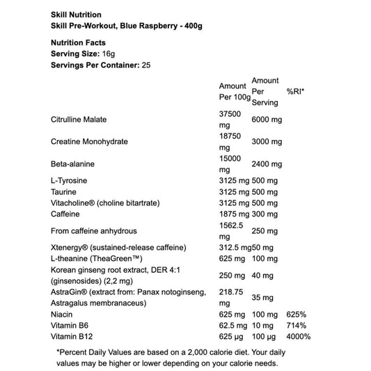 Skill Nutrition Pre Workout 400g 25 Servings