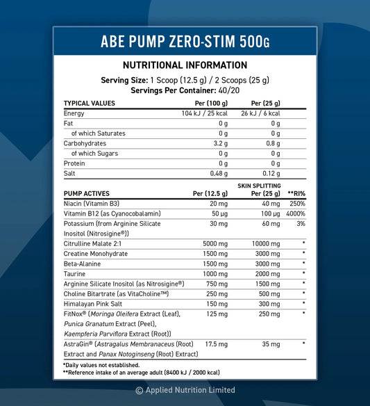 Applied Nutrition ABE Pump Non Stim Pre Workout With Free Amino Fuel Pineapple Millions 91g