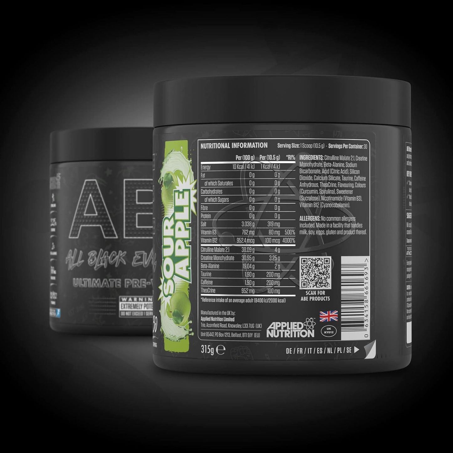 Applied Nutrition ABE Pre Workout 315g 30 Servings With Shaker Bottle & Free Creatine Sticks X 10