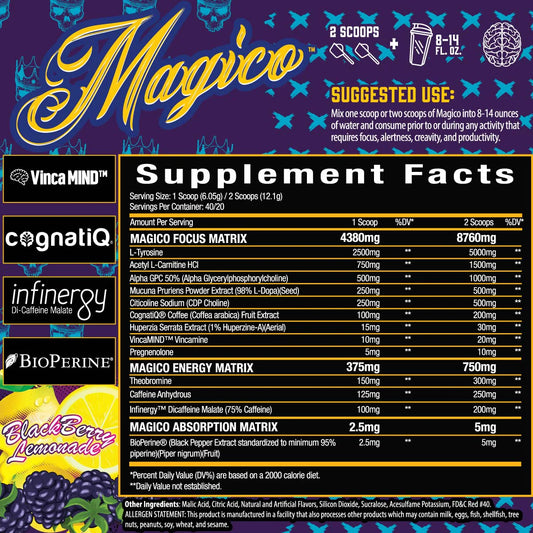 Xtremis Cartel Magico Nootropic Blackberry Lemonade Flavour 20/40 Servings