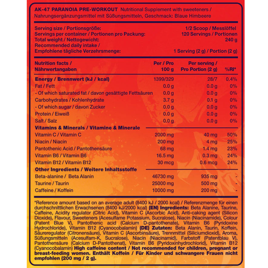 AK-47 Labs Paranoia Pre Workout 240g
