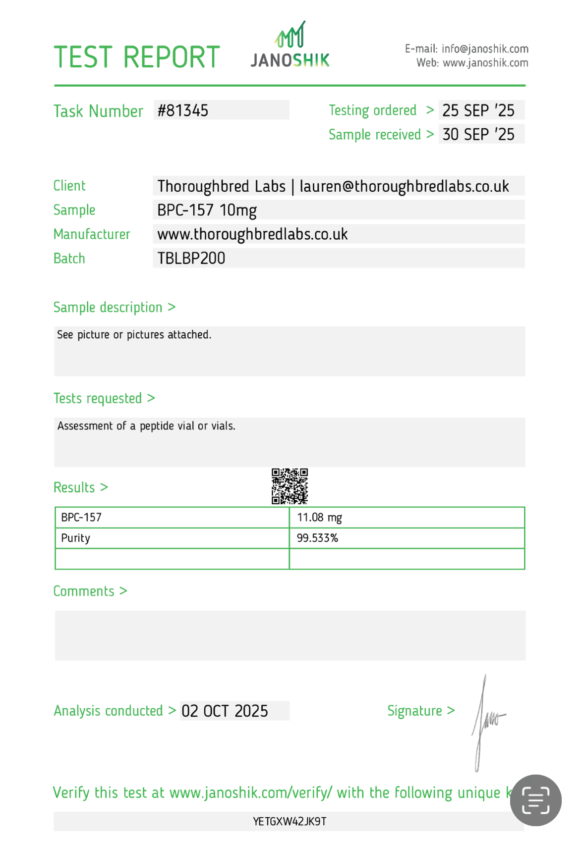 Thoroughbred Labs BPC157 10mg Vial