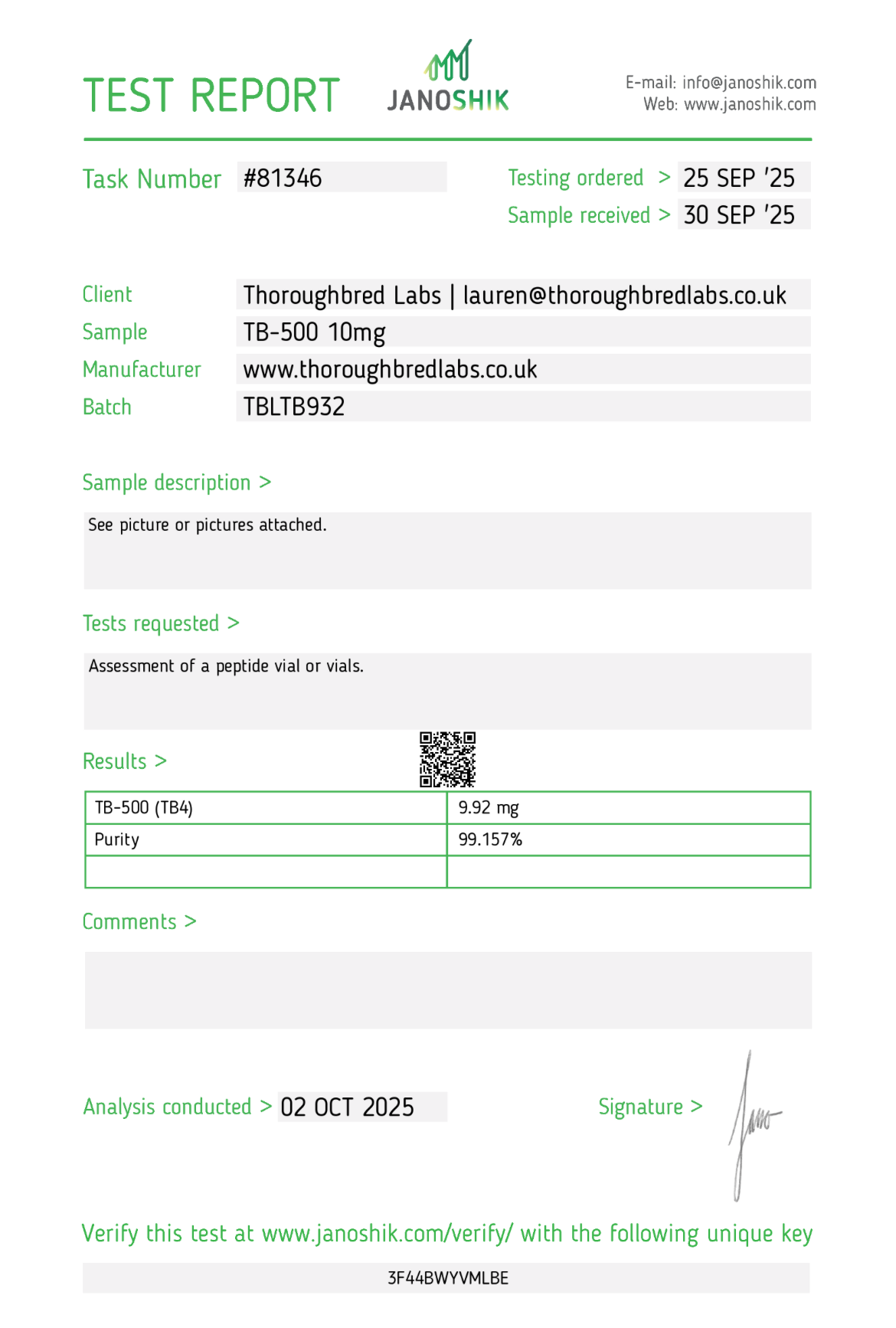 Thoroughbred Labs TB500 10mg Vial