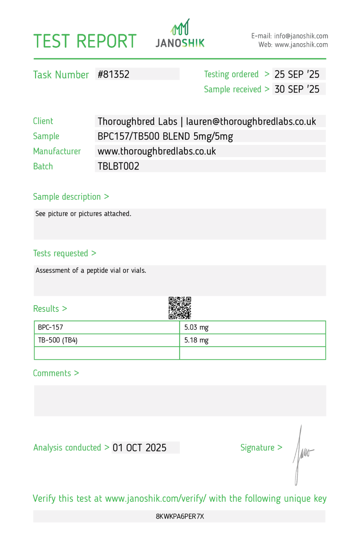 Thoroughbred Labs BPC157/TB500 Blend 5mg/5mg Peptide Vial