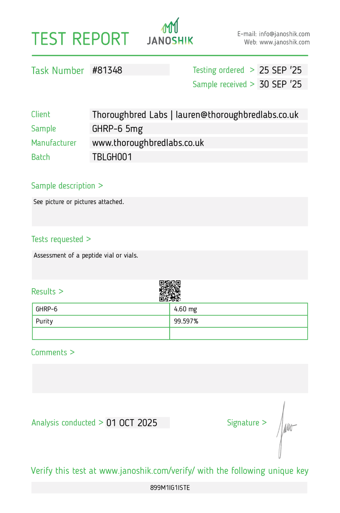 Thoroughbred Labs GHRP-6 5mg Vial