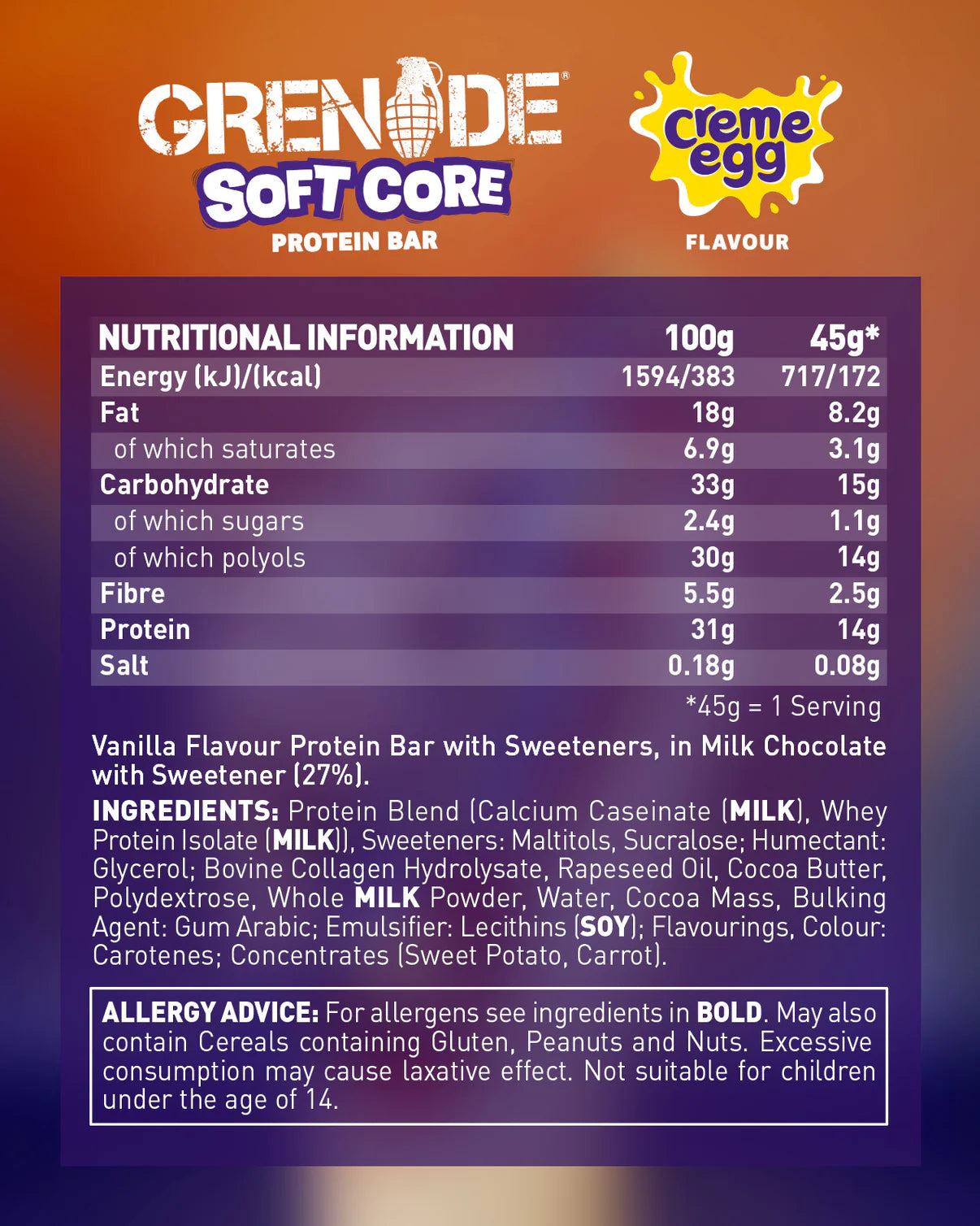 Grenade Soft Core Cream Egg Protein Bar 45g