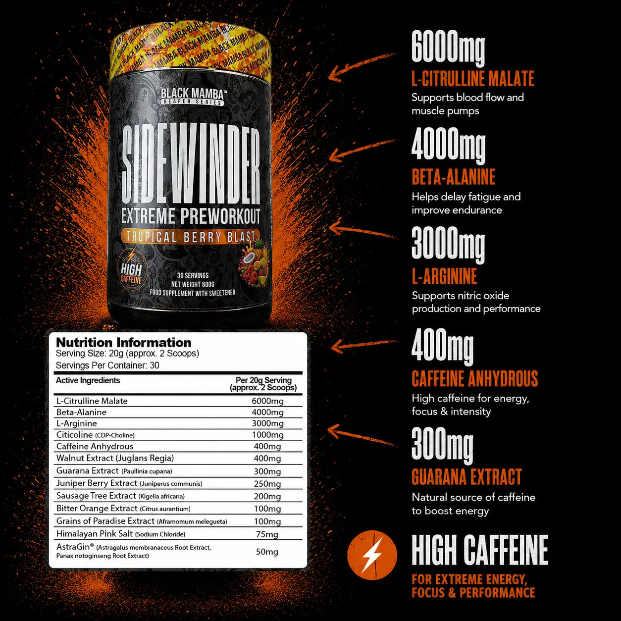 Black Mamba Sidewinder Pre Workout 30 Servings