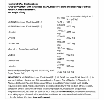 Mutant Hardcore BCAA Sample Blue Raspberry Flavour