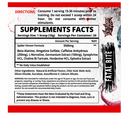 Venom Labs Venom Pre Workout “Fatal Bite” Flavour 100mg DMAA 30 Servings