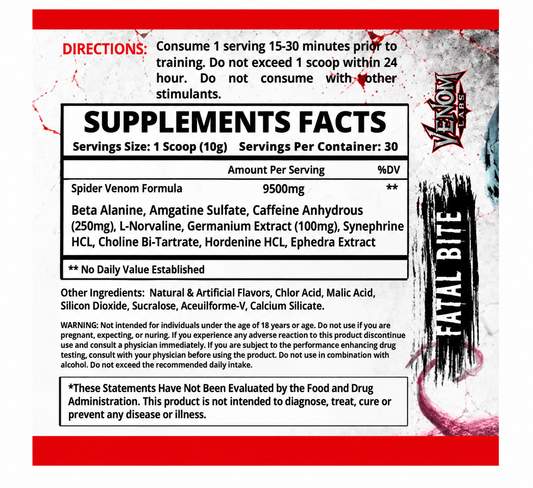 Venom Labs Venom Pre Workout “Fatal Bite” Flavour 100mg DMAA 30 Servings (US Import)