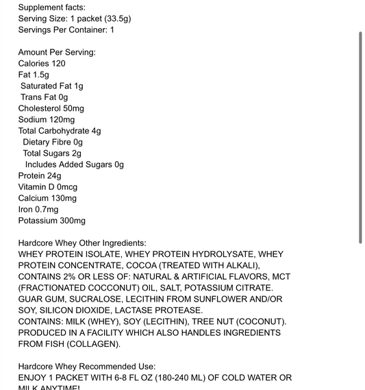 Mutant Hardcore Whey Protein Sample 33.5g 1 Servings Chocolate Milkshake Flavour