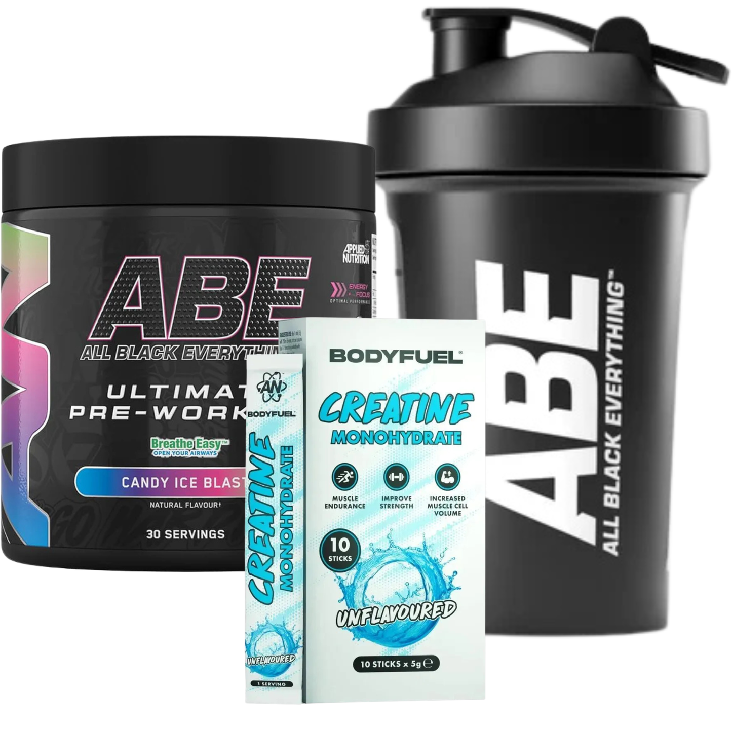 Applied Nutrition ABE Pre Workout  315g 30 Servings With Shaker Bottle & Free Creatine Sticks X 10