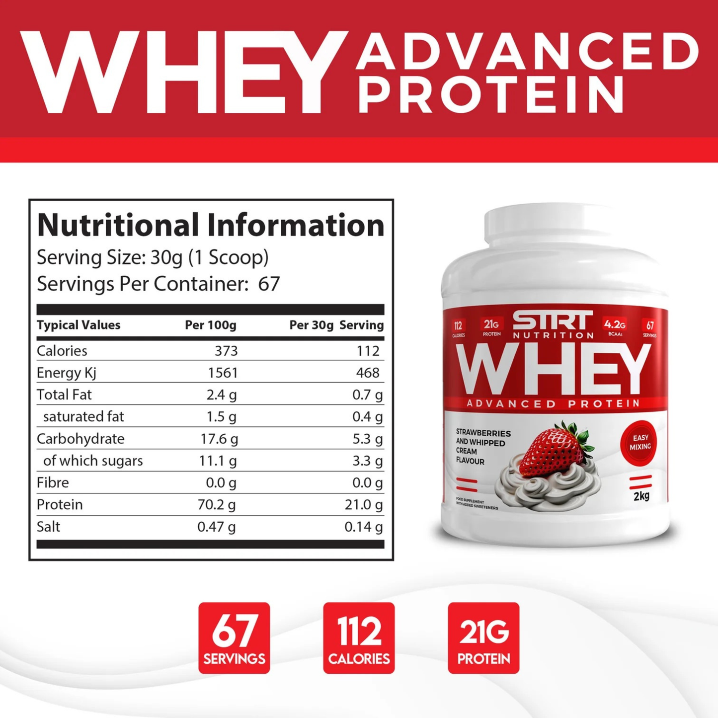 STRT Nutrition Advanced Whey Protein 2Kg/500g