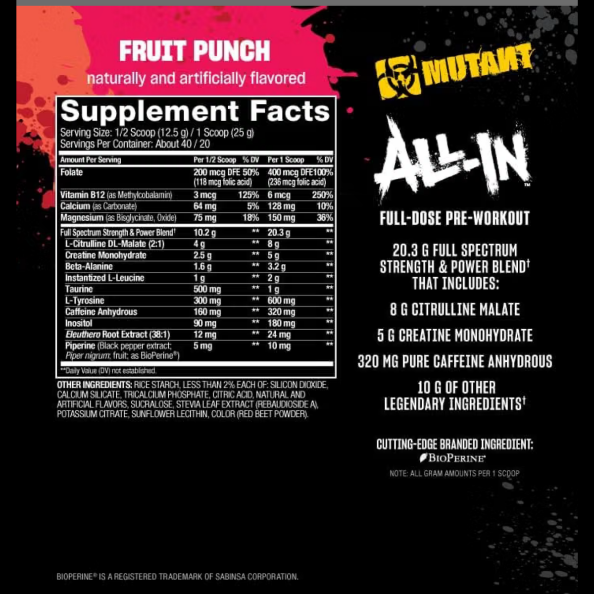 Mutant All-In Pre Workout 40/20 Servings 500g