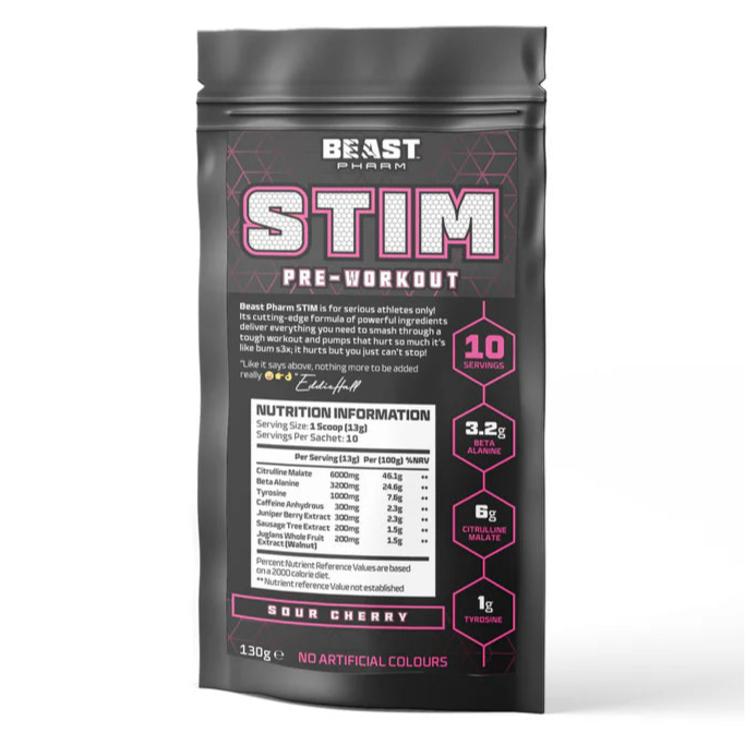 Beast Pharm Stim Pre Workout 10 Servings Sour Cherry Flavour