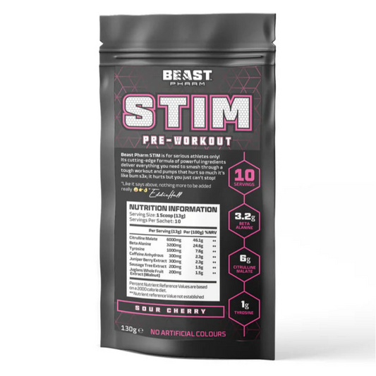 Beast Pharm Stim Pre Workout 10 Servings Sour Cherry Flavour