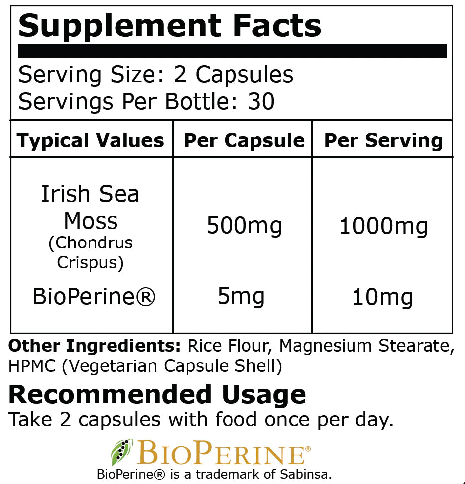 Black Mamba Irish Sea Moss 60 Capsules 30 Servings