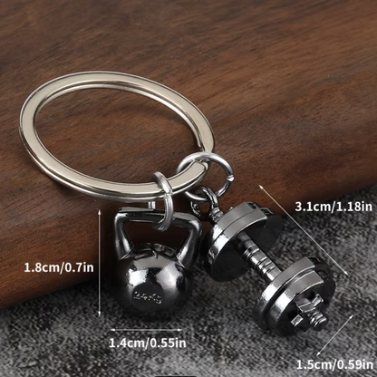 Fitness Kettle Bell & Dumbbell Keyring Black Metal