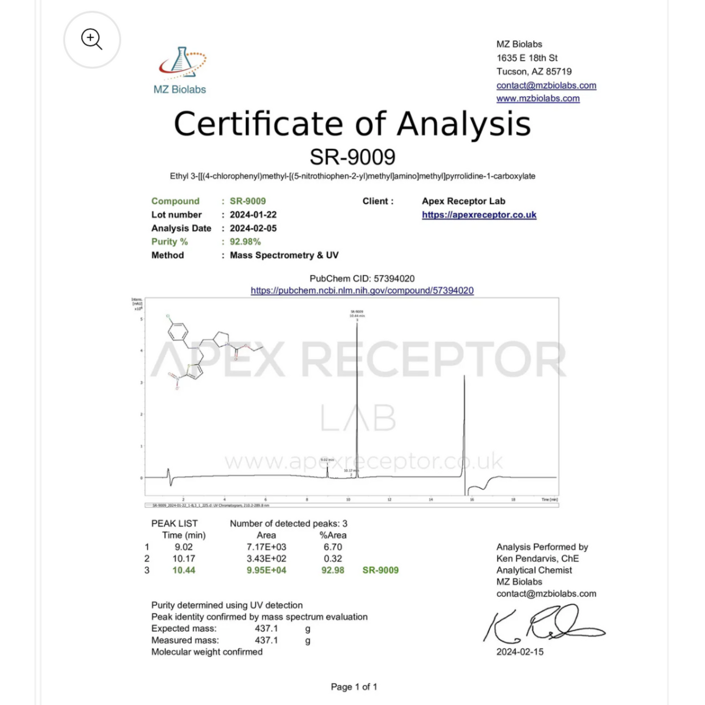 Apex Receptor SR9009 20mg/30ml Research Supplement
