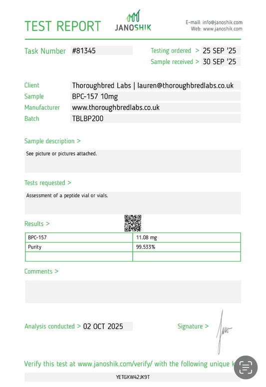 Thoroughbred Labs BPC157 10mg Vial