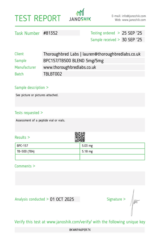 Thoroughbred Labs BPC157/TB500 Blend 5mg/5mg Peptide Vial