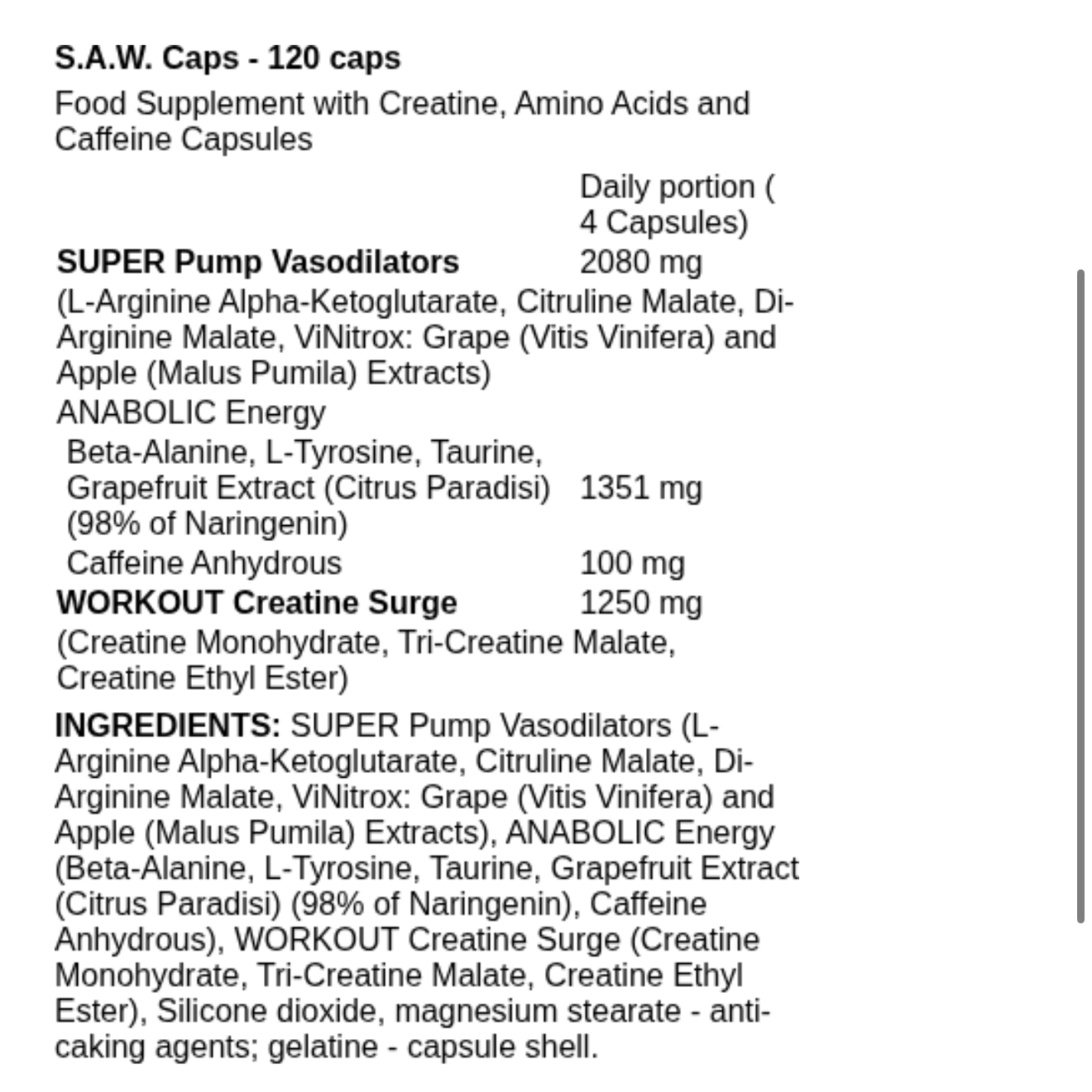 Trec Nutrition S.A.W Pre Workout 120 Capsules