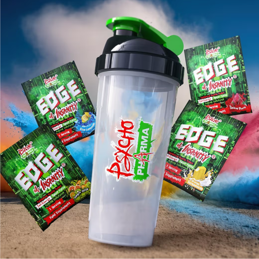 Psycho Pharma Shaker Bottle 800ml with 4 pre workout samples